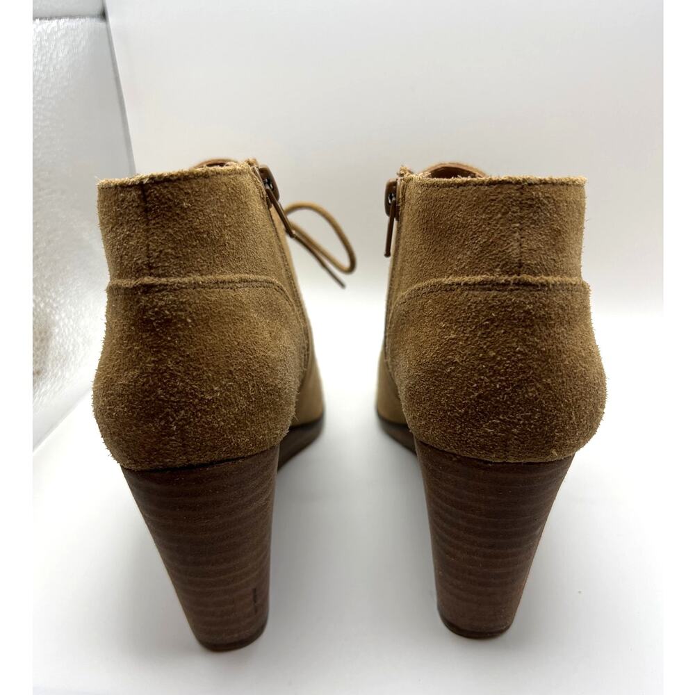 Lucky Brand Shylow Suede Wedge Booties Tan Lace Up Side Zip Boots Women 7.5 - Picture 5 of 7